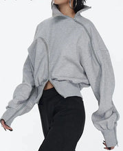 Cargar imagen en el visor de la galería, Patchwork Zipper Streetwear Sweatshirts Long Sleeve Pullover
