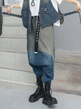 Cargar imagen en el visor de la galería, High Waist Blue Denim  Striped  Long Cross Wide Leg Jeans
