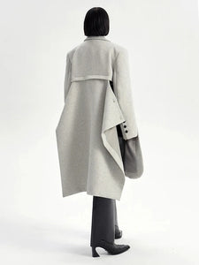 Loose Fit Gray Irregular Big Size Long Woolen Coat