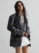 Cargar imagen en el visor de la galería, Loose Fit Black Pocket Coat PU Leather Jacket Long Sleeve