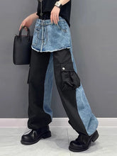 Cargar imagen en el visor de la galería, High Waist Color-block Army  Wide Leg Jeans Trouser