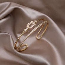 Cargar imagen en el visor de la galería, 14K gold plated luxury full zircon double geometric opening bracelet  accessories