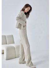 Cargar imagen en el visor de la galería, Elegant Office Pant Suit Crop Jacket Elastic Waist Wide Pant Two-piece Suit