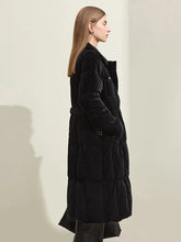 Charger l&#39;image dans la galerie, Velvet Puffer Coat Long Retro Velvet Elastic Waist Thick Coat  Outerwear