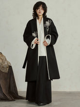 Cargar imagen en el visor de la galería, Black Big Size Embroidery Long Woolen Coat New V-neck Long Sleeve