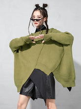 Cargar imagen en el visor de la galería, Black Irregular Big Size Knitting Sweater Round Neck Long Sleeve Pullovers
