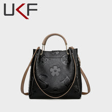 Cargar imagen en el visor de la galería, UKF Fashion Embossed Lady Handbag Quality PU Large Capacity Tote Bag Retro Bucket Bag For Female Casual Shoulder Bags For Women