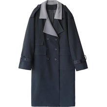 Load image into Gallery viewer, Women Trench Coat Solid Loose Contrast Double Collar Double Breasted Long Women&#39;s Coat