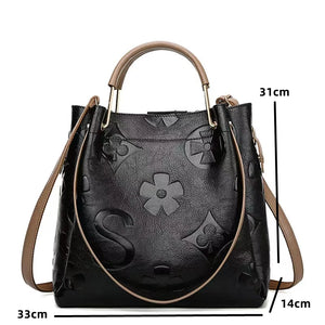 UKF Fashion Embossed Lady Handbag Quality PU Large Capacity Tote Bag Retro Bucket Bag For Female Casual Shoulder Bags For Women