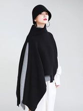 Load image into Gallery viewer, Gray Irregular Big Size Knitting Sweater Poncho Loose Turtleneck Long Sleeve
