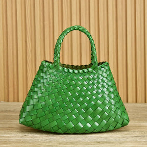 Knitted Baotou Layer Cowhide Handmade Basket Bag Genuine Leather Purse