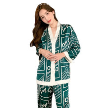 Cargar imagen en el visor de la galería, Printed Pajama Set Ice Silk Long Sleeve Suit Pyjamas Casual V-Neck