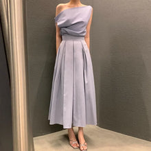 Cargar imagen en el visor de la galería, Unique Off Shoulder Top With High Waist Pleated Half Skirt Set