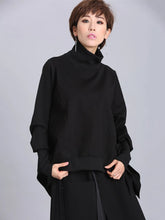 Load image into Gallery viewer, Black Irregular Casual T-shirt New Turtleneck Batwing Sleeve Loose Fit