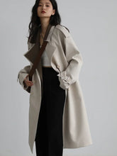 Load image into Gallery viewer, Women Trench Coat Solid Loose Contrast Double Collar Double Breasted Long Women&#39;s Coat