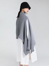 Cargar imagen en el visor de la galería, Gray Irregular Big Size Knitting Sweater Poncho Loose Turtleneck Long Sleeve