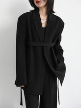 Load image into Gallery viewer, Women Blazer Design Wide Shoulder Ribbon Solid Women&#39;s Medium Long Coat