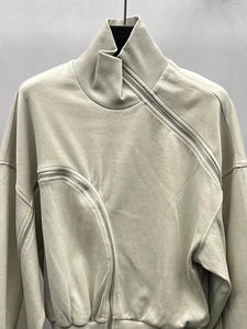 Patchwork Zipper Streetwear Sweatshirts Long Sleeve Pullover
