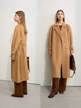 Laden Sie das Bild in den Galerie-Viewer, French Woolen Coat Long Double Breasted Belt Loose Raglan Sleeves Solid Blends