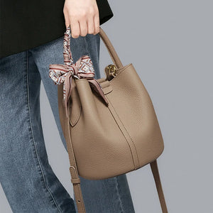 Split Leather Shoulder Crossbody Bucket Bag