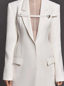 Trench Coat Notched Collar High Waist Front Ribbon Covered Button White Windbreaker