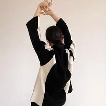 Cargar imagen en el visor de la galería, Black And White Two-Piece Set With  Lazy Style High Neck Knitted Sweater