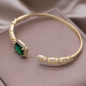 14K Gold Plated Square Green Zircon Open Bracelet Luxury  Accessories