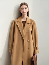 Laden Sie das Bild in den Galerie-Viewer, French Woolen Coat Long Double Breasted Belt Loose Raglan Sleeves Solid Blends