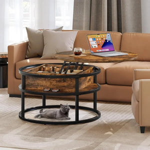 Rustic Brown Dinning Tables Sets Circle Center Tables Living Room Round Lift Top Coffee Table With Storage for Home Office Coffe