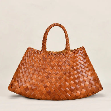 New Knitted Baotou Layer Cowhide Handmade Vegetable Basket Bag Genuine Leather Women's Bag