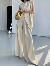 Cargar imagen en el visor de la galería, Beige Vest Two-Piece Set Irregular Sleeveless Top Paired With High Waisted Wide Leg Pants