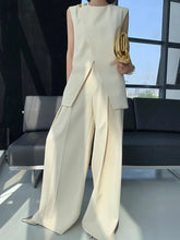 Load image into Gallery viewer, Beige Vest Two-Piece Set Irregular Sleeveless Top Paired With High Waisted Wide Leg Pants