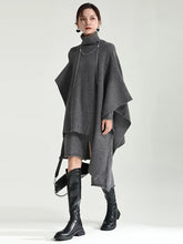 Cargar imagen en el visor de la galería, Irregular Design Knitting Dress New Turtleneck Long Sleeve Loose Fit
