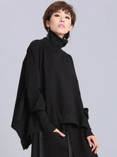 Charger l&#39;image dans la galerie, Black Irregular Casual T-shirt New Turtleneck Batwing Sleeve Loose Fit