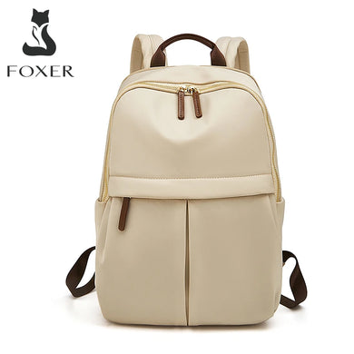 FOXER Oxford Simple Women's Backpack Large Capacity Lady Light Travel Bag PU Leather School Bag For Girls Unisex Casual Rucksack