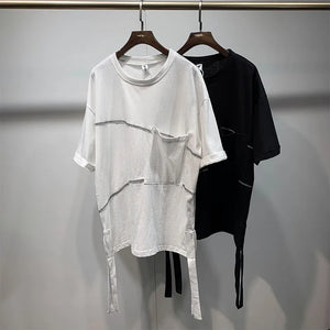 Samo Zaen's  Drop Shoulder T-Shirt Summer Large Diablo Personalized Hem Split Ribbon