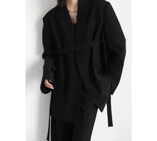 Load image into Gallery viewer, Women Blazer Design Wide Shoulder Ribbon Solid Women&#39;s Medium Long Coat