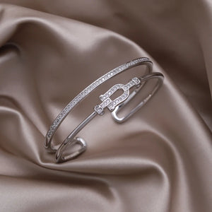 14K gold plated luxury full zircon double geometric opening bracelet  accessories