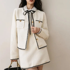 Beige  Set Design, Temperament,  Coat+Slim Fit  A-Line Skirt