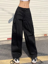 Charger l&#39;image dans la galerie, White Spicy Girl Workwear Pants, Drawstring Pockets, Loose Fitting Wide Leg trouser