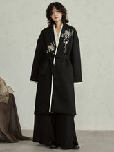 Load image into Gallery viewer, Black Big Size Embroidery Long Woolen Coat New V-neck Long Sleeve