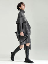 Cargar imagen en el visor de la galería, Irregular Design Knitting Dress New Turtleneck Long Sleeve Loose Fit