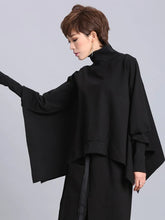 Load image into Gallery viewer, Black Irregular Casual T-shirt New Turtleneck Batwing Sleeve Loose Fit