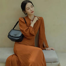 Load image into Gallery viewer, Orange Drawstring Dress  Light Mature Style