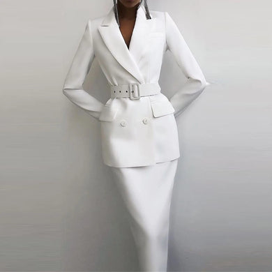 Somple Suits Office Sets Skirt Business Suit Custom Made Blazer With Belt Elegant 2 Pcs Jacket+Dress Formal Party Prom Dress