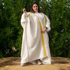 Luxury White Cloak with Ebroided fabric by Designer Shereen