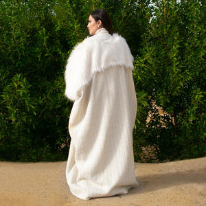 Luxury White Cloak with Ebroided fabric by Designer Shereen