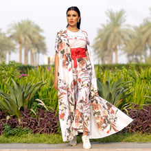 Laden Sie das Bild in den Galerie-Viewer, Italian Silk and Cotton White floral design Long  Dress with Trouser by Designer Shereen