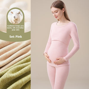 Cashmere Silk Edging Pregnant Women Warm Suit