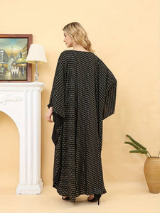 Allover Print Long Sleeve Abbaya, Elegant Embroidered Maxi Length Kaftan